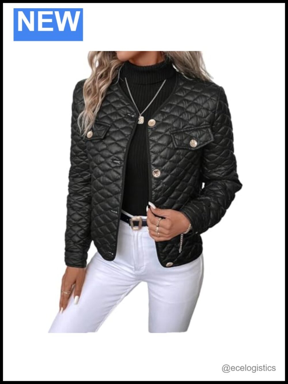 Quilted Cotton Cropped Jacket Women Long Sleeve Button Down